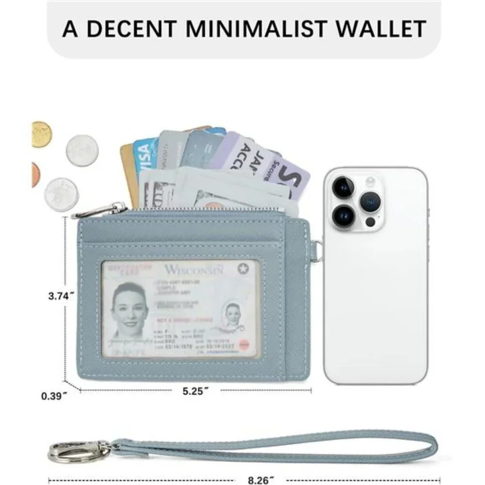 RFID Leather Wallet for Women Slim Card Holder with Zipper Keychain